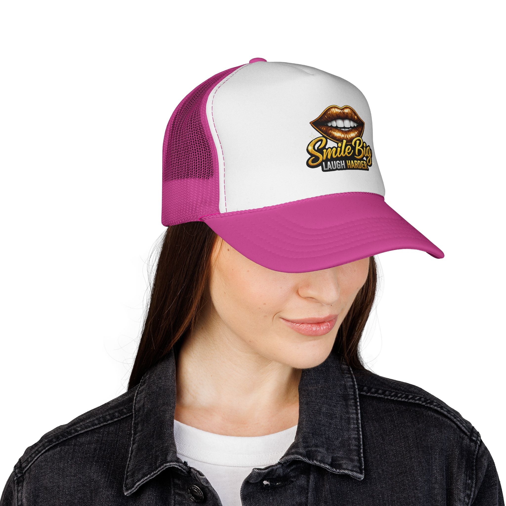 Smile Big Trucker Cap — "Smile Big Laugh Harder" Mesh Hat