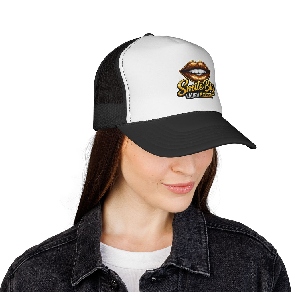 Smile Big Trucker Cap — "Smile Big Laugh Harder" Mesh Hat